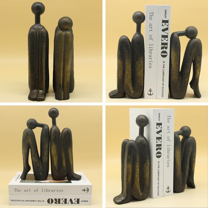 Lukitas Thinker Decorative Bookends, Non-Slip Book Holder, Book Ends for Shelves Living Room Office Home Decor, Resin, 1Pair/2Piece 9'' - Image 3