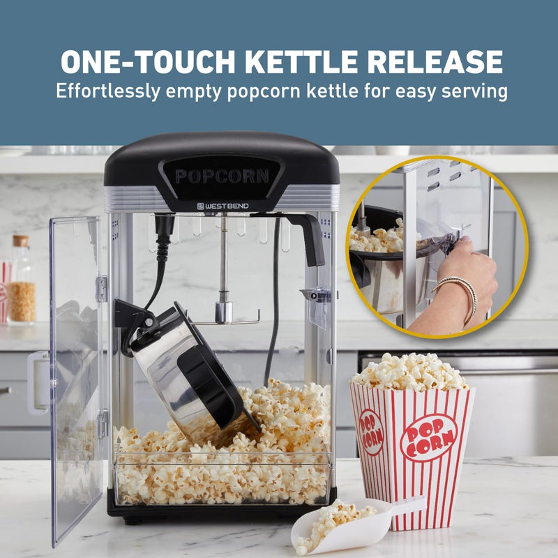 West Bend Stir Crazy Movie Theater Popcorn Popper, Gourmet Popcorn Maker Machine with Nonstick Popcorn Kettle and Popcorn Scoop for Popcorn Machine, 4 Qt., Black - Image 4