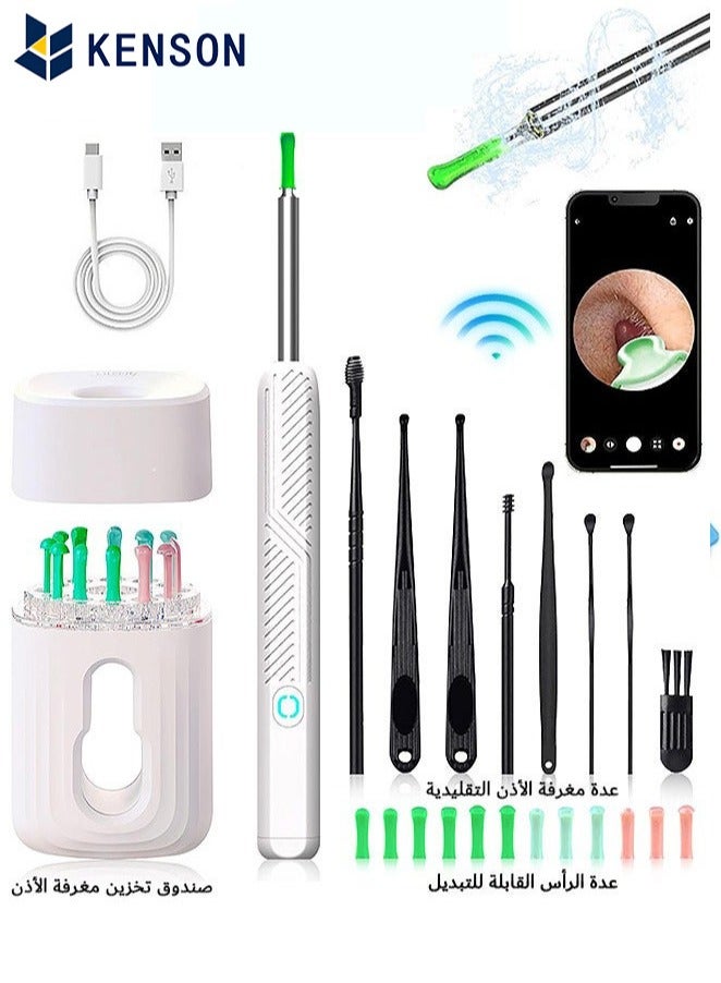 KENSON Ear Wax Removal, Wi-Fi Visible Ear Cleaner Kit with 12 Ear Pickers and Storage Case, Ear Wax Removal Tool with 1080 HD Camera and 6 Ear Scoops (White)  - Image 1