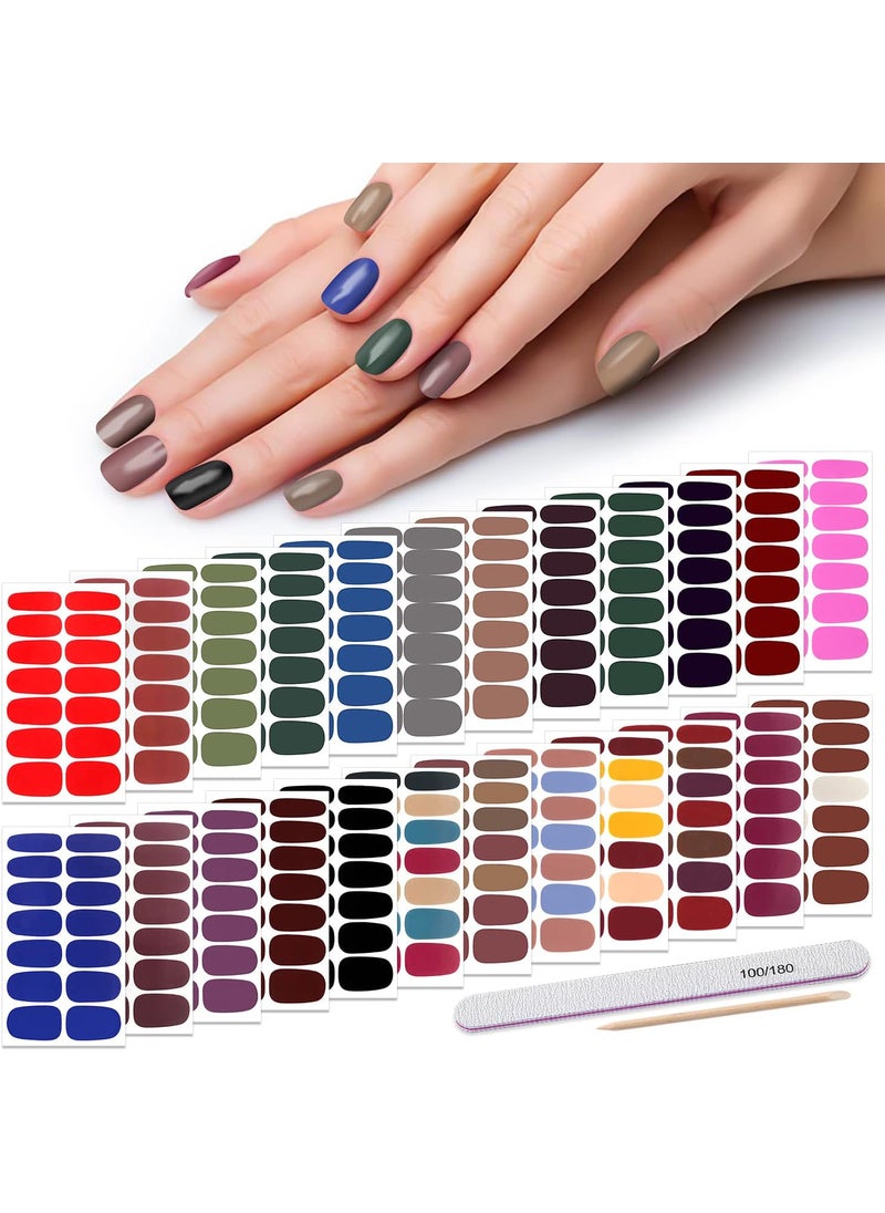 DANNEASY - DANNEASY 336 Pieces 24 Sheets Solid Color Nail Polish Strips Self Adhesive Nail Stickers Full Nail Wraps Nail Strips for Women Girl with 1pc Nail File, Cuticle Stick - Image 1
