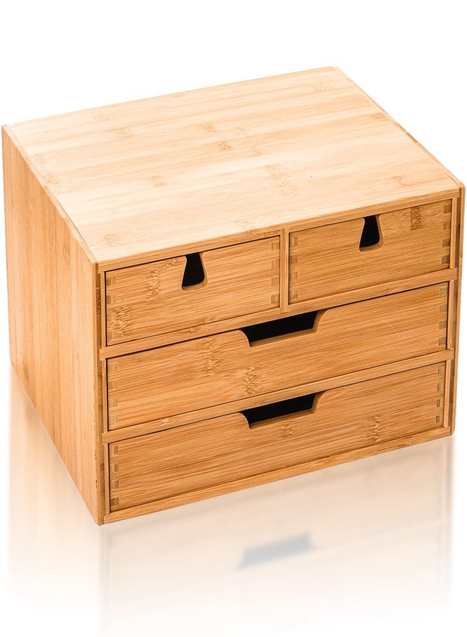 DEAYOU Bamboo Desk Organizer, 100% Natural Bamboo Desktop Drawer Organizer, Tabletop Storage Cabinet Organization Box with 4 Drawers for Makeup, Letter, Home Office Supplies, 3-Layer, Fully Assembled - Image 3