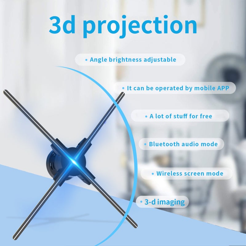 F52 3D Hologram Projector Advertising Display Fan Wall-mounted Player 3D Naked Eye 2K HD LED Photo Video Fan with 624pcs LED Light Beads Remote Control Sign Real-time Screen Display for Business Shop - Image 2