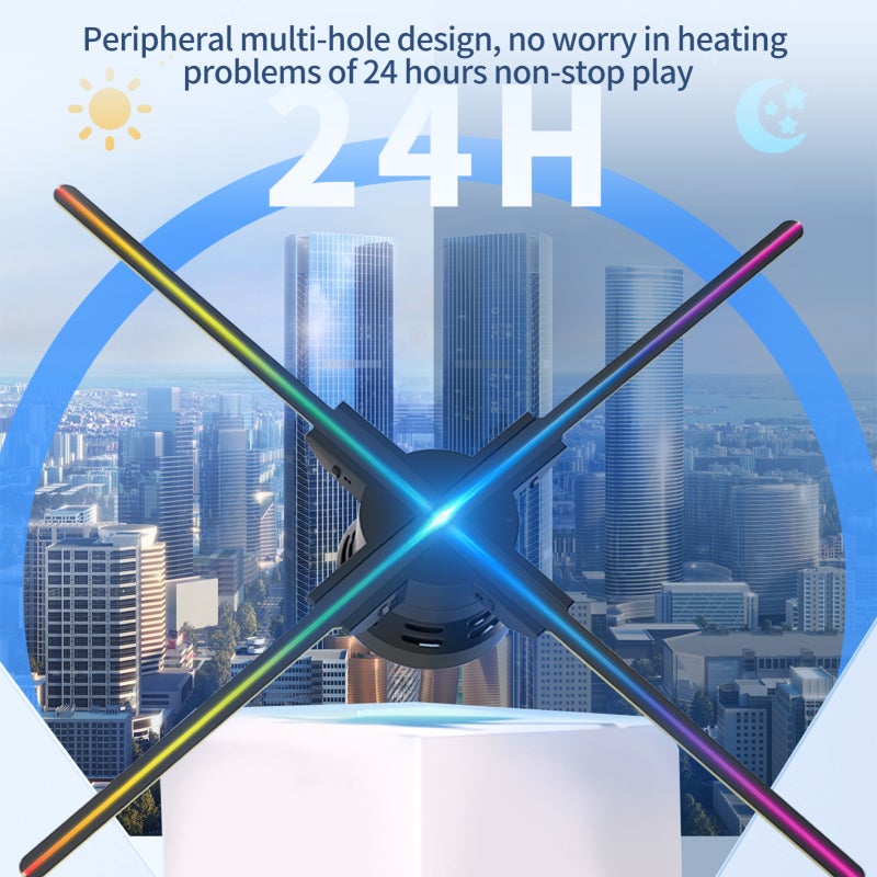 F52 3D Hologram Projector Advertising Display Fan Wall-mounted Player 3D Naked Eye 2K HD LED Photo Video Fan with 624pcs LED Light Beads Remote Control Sign Real-time Screen Display for Business Shop - Image 3