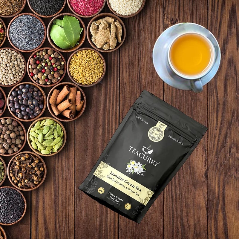 TEACURRY Jasmine Green Tea - 100 Gms Loose Tea | Green Tea for Weight Loss | 100% Natural Jasmine Tea Flowers | Jasmine Tea Infusion with Green Tea - Image 4