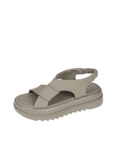 Womens New 2023 Summer Elastic Band Thick Bottom Casual Preppy Style Sandals Outer Wear One-Row Beach Shoes Polyester Lining Gray upgraded version