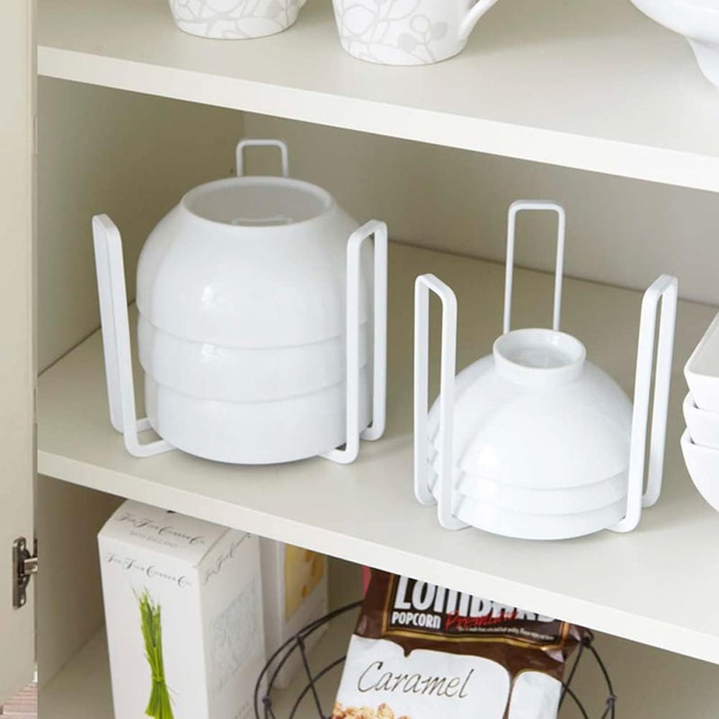 MINGFANITY 2PCS Dinnerware Bowl Plate Holder Bowl Holders Organizer Fit for 65 Inches Diameters Bowl Metal Bowl Storage Dying Display Rack for Kitchen Drawer Countertop Cabinet Shelf CupboardWhite - Image 4