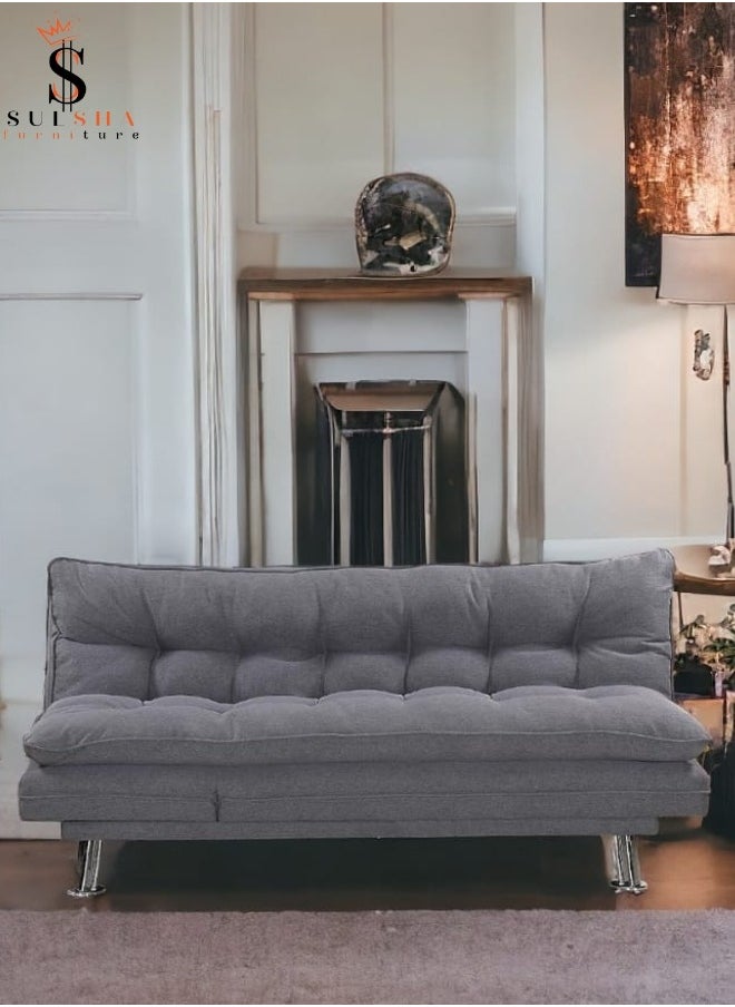 SULSHA Sulsha Sofa Bed Living Room Fabric Sofa Bed Chrome Legs Three Seat Sofa Bed Modern Design Living Room Sofa Model Ss208 Grey  - Image 1
