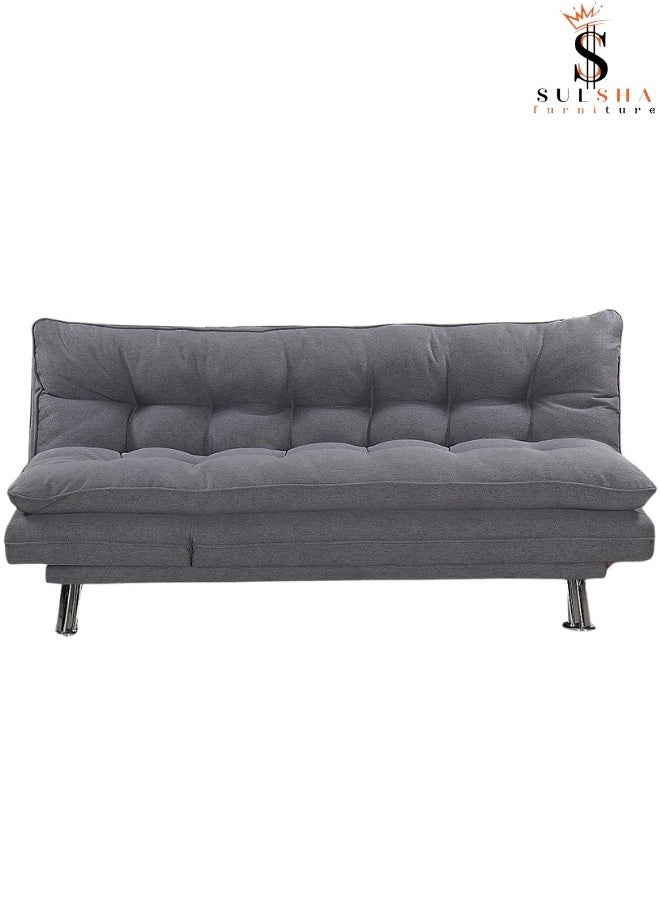 SULSHA Sulsha Sofa Bed Living Room Fabric Sofa Bed Chrome Legs Three Seat Sofa Bed Modern Design Living Room Sofa Model Ss208 Grey  - Image 2