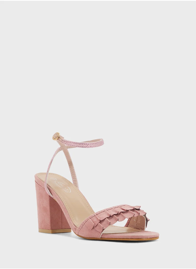 جينجر Block Heel Sandal With Frill Detail