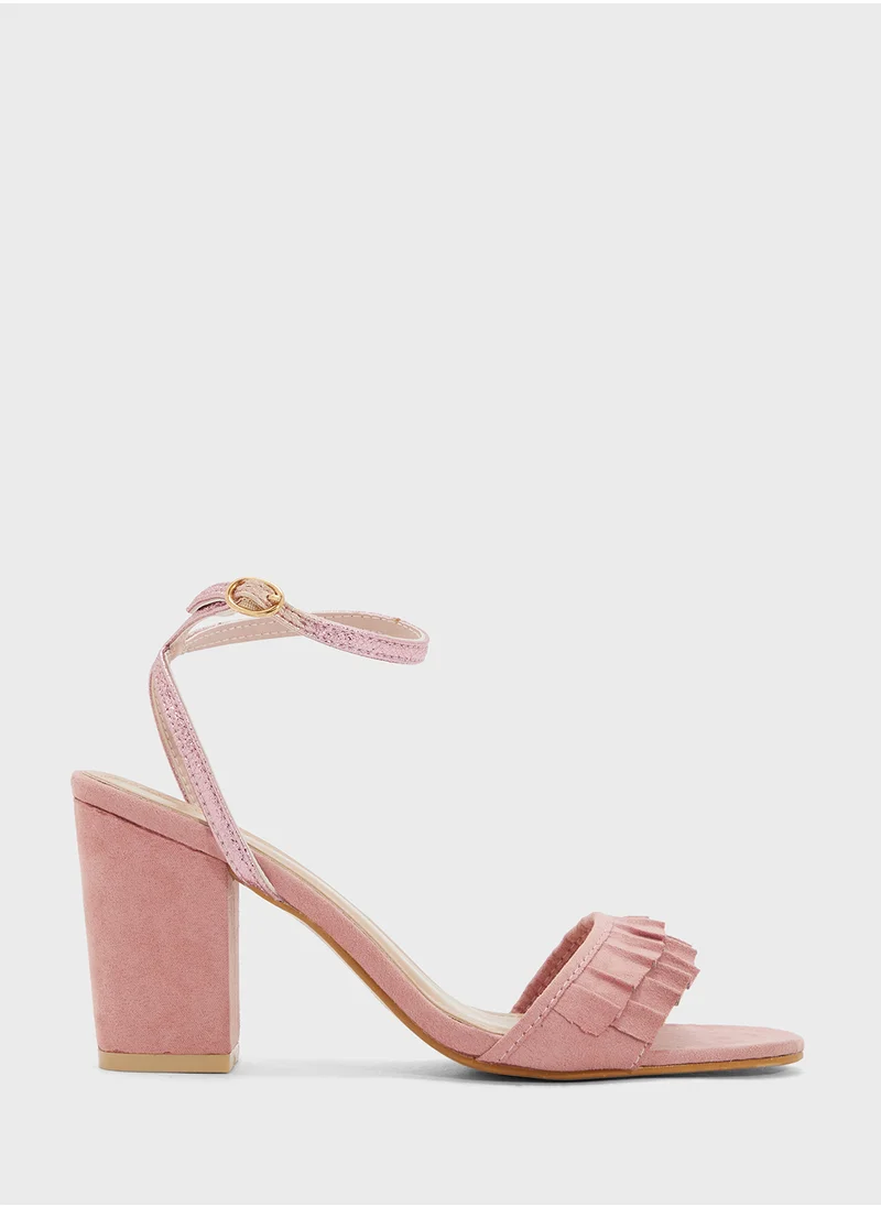 جينجر Block Heel Sandal With Frill Detail