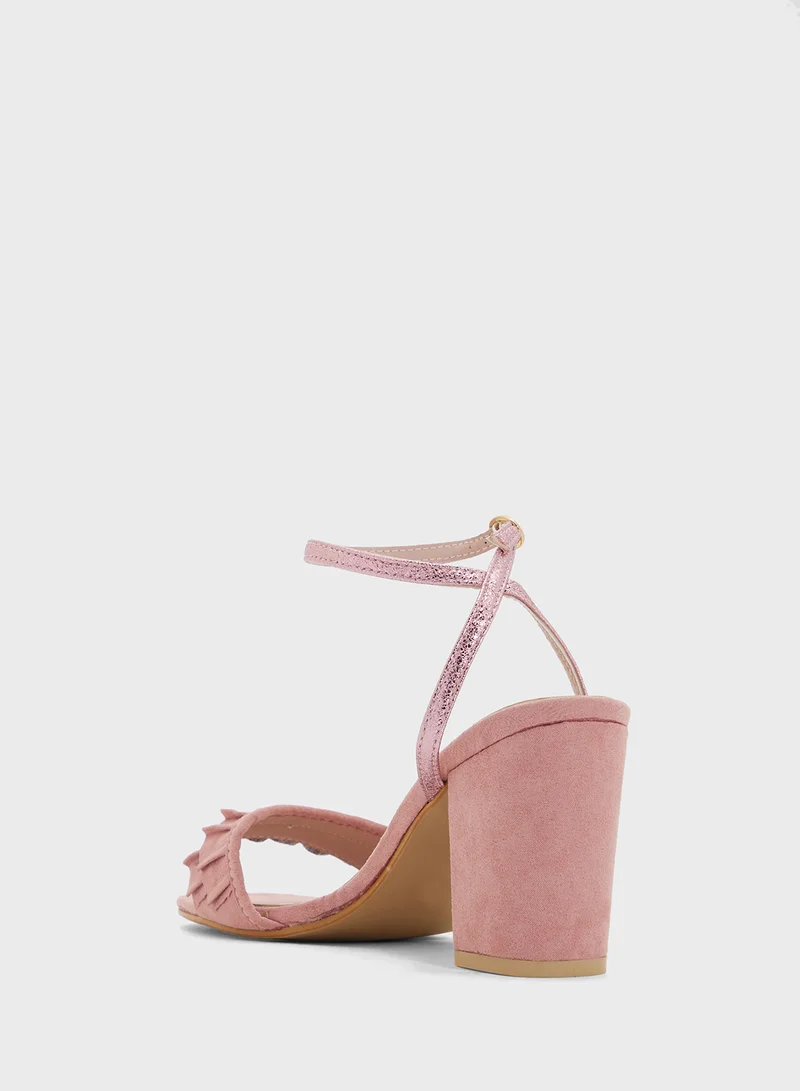 جينجر Block Heel Sandal With Frill Detail