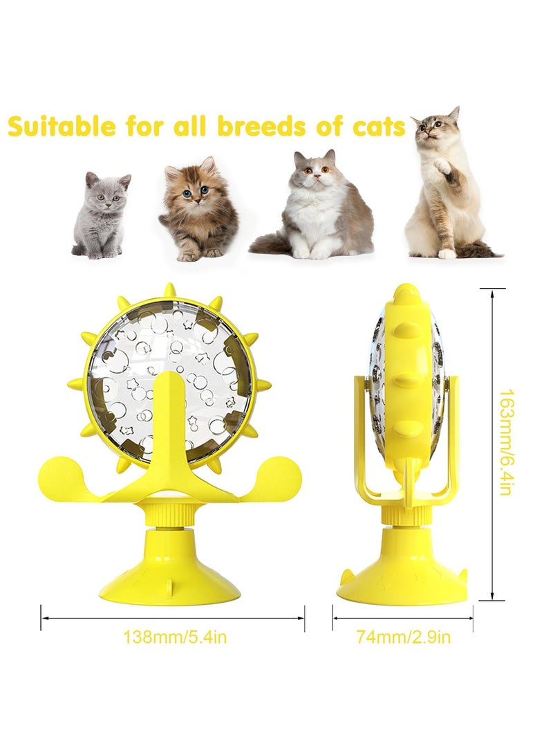SYOSI Cat Dog Treat Dispenser Toy, Cat Interactive Feeder Pet Food Toys Feeder, Pet Slow Feeder Feed, 360° Degree Rotating Food Leakage Device Rotate with Strong Suction Cup Money Wheel Shape (Yellow) - Image 2
