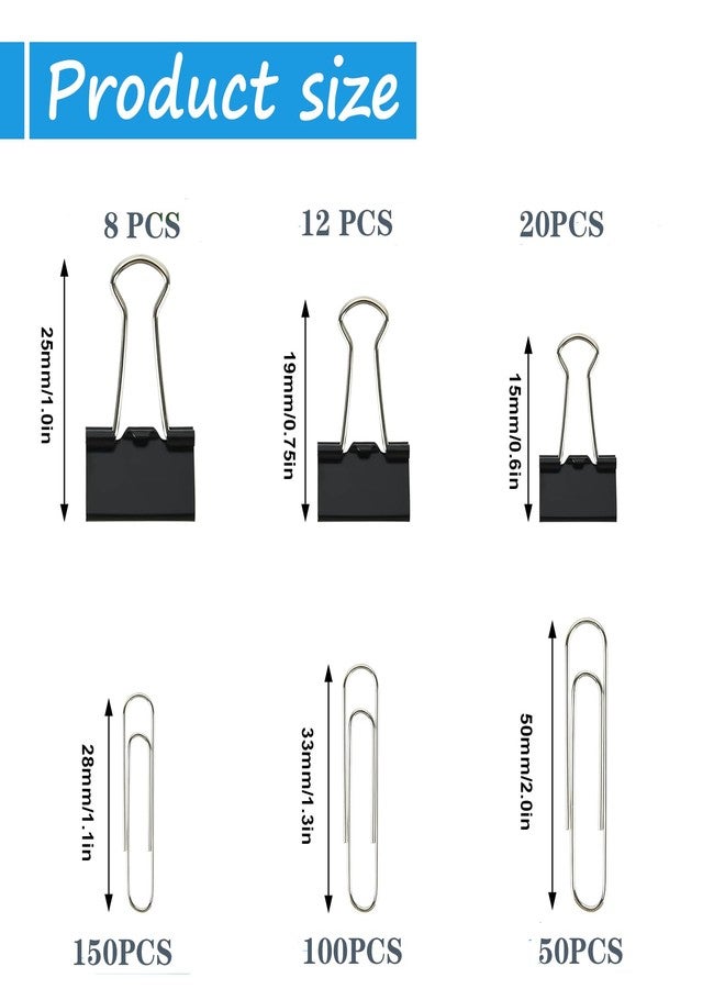 DXMWWTP 340 PCS Paper Clips and Binder Clips Assorted Sizes, Large Medium Small Silver Paperclips&Black Binder Clip Set for Home&School&Office Document Organizing,Supplies Desk Essentials in Container - Image 2