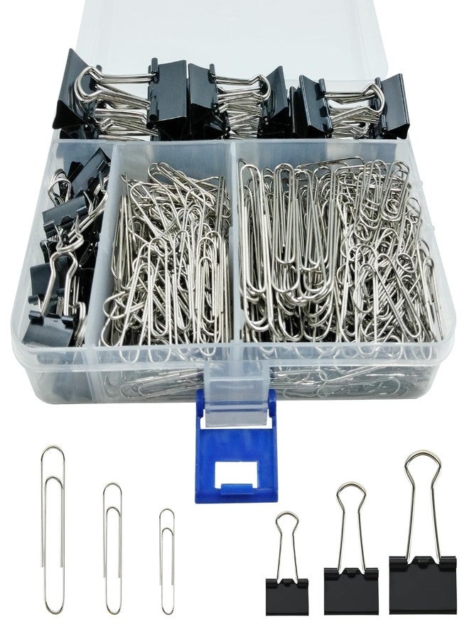 DXMWWTP 340 PCS Paper Clips and Binder Clips Assorted Sizes, Large Medium Small Silver Paperclips&Black Binder Clip Set for Home&School&Office Document Organizing,Supplies Desk Essentials in Container - Image 1
