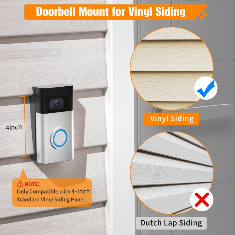 sibada Vinyl Siding Angle Adjustment Doorbell Mount for Video Doorbell(2020 Release)/1/2/3/4/ Wired/Pro/Pro 2, Blink Doorbell Corner Mounting Bracket Wedge Kit(4" Standard Vinyl Siding Only) - Image 2