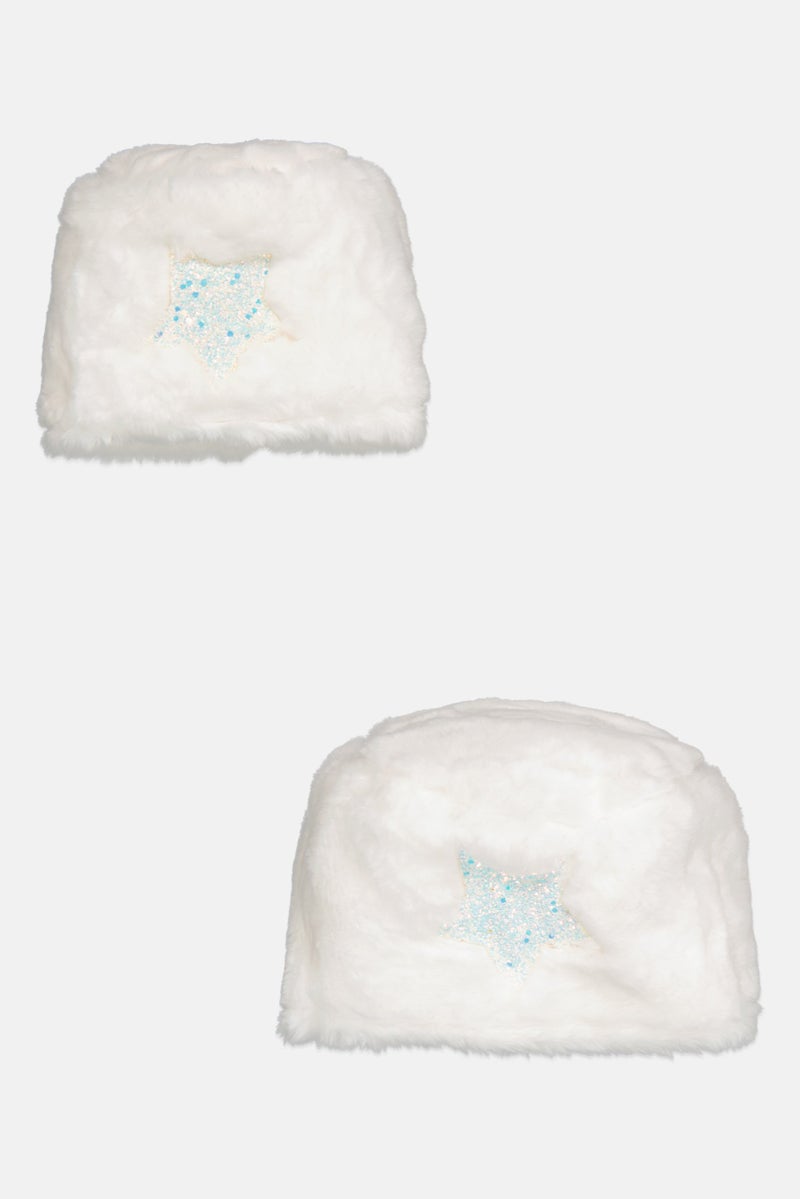 Hoff 2 Piece Star Faux Fur Basket Set, White - Image 1