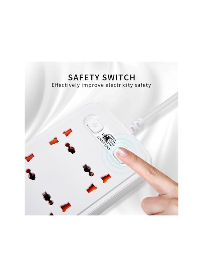 promass Universal Extension Lead with Multiple Function (5 USB Port 4A + 1 QC 3.0) with PD20W Type-C Port, 6 Multi Plug Charging Surge Protector Strip - 2M (White) - Image 3