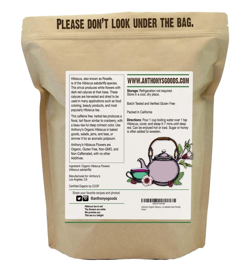 Anthony's Organic Hibiscus Flowers, 1 lb, Cut & Sifted, Gluten Free, Non GMO, Non Irradiated, Keto Friendly - Image 2