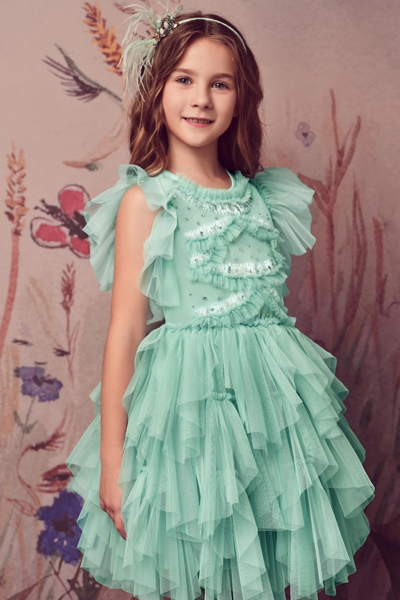 TUTULAND Tutu Dress for Girls - Glitter Sequin Tulle Dress Tiered Layered Flower Girl Dresses for Wedding Birthday Photo Prop - Image 3