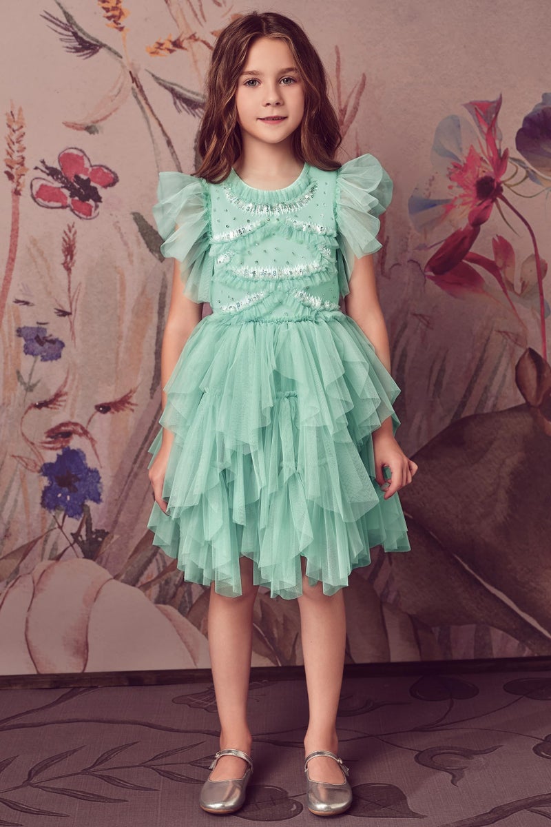 TUTULAND Tutu Dress for Girls - Glitter Sequin Tulle Dress Tiered Layered Flower Girl Dresses for Wedding Birthday Photo Prop - Image 2