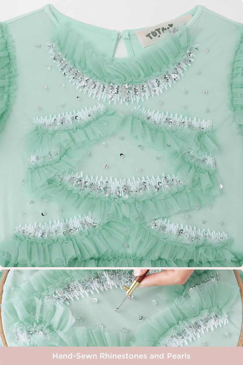 TUTULAND Tutu Dress for Girls - Glitter Sequin Tulle Dress Tiered Layered Flower Girl Dresses for Wedding Birthday Photo Prop - Image 4