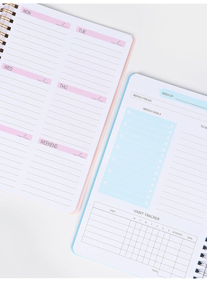 إيروريكس مخطط أسبوعي A5: دفتر قائمة مهام يحتوي على 52 ورقة بدون تاريخ، مخطط يومي مع متتبع أهداف وعادات منظم للمكتب والمنزل والمدرسة والعمل والدراسة والحياة باللون الوردي - Image 4