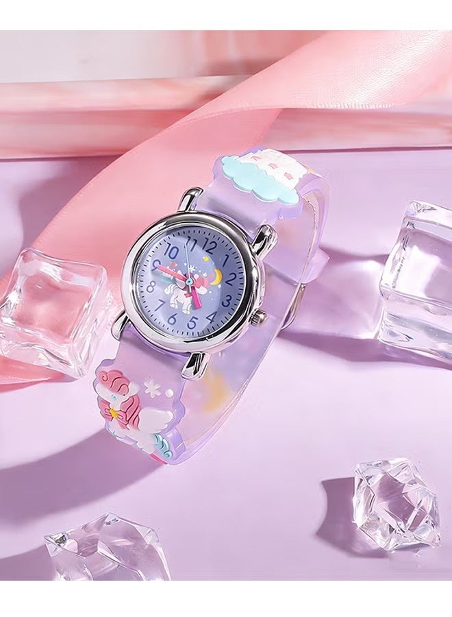 YJ Cute Purple Rainbow Pony Kids' Watch with Bracelet – Easy-to-Read Hands with Heart-Shaped Dial – Fashionable Watch for Girls - Image 3