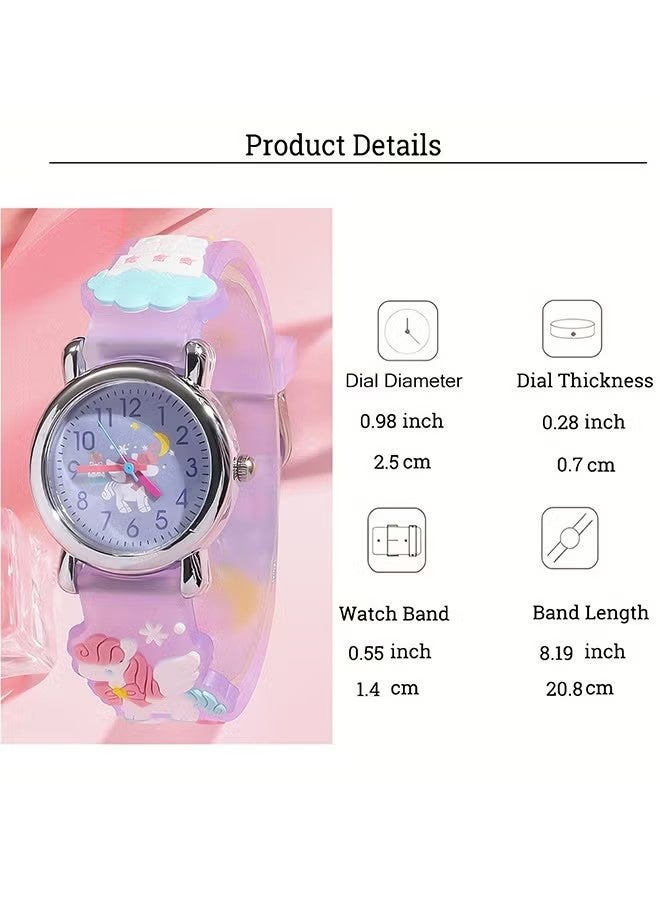 YJ Cute Purple Rainbow Pony Kids' Watch with Bracelet – Easy-to-Read Hands with Heart-Shaped Dial – Fashionable Watch for Girls - Image 4
