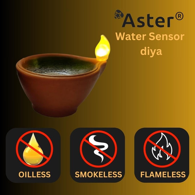 Aster مصباح LED حساس للماء أستر، مجموعة من 12 شمعة شاي بدون لهب ودخان، دافئة للأجواء، لتزيين المنزل والمعبد في ديوالي ورأس السنة، بني - Image 5