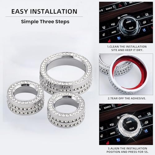 CUCHIYUN Bling Crystal A/C Audio Volume Knob Cover Compatible with Lincoln Navigator/Continental/Pirate Ship/MKZ/Nautilus Interior Accessories - Image 5