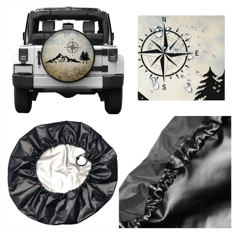 cozipink Nature Mountain Compass Spare Tire Cover Wheel Protectors Weatherproof Universal for Trailer Rv SUV Truck Camper Travel Trailer 14" 15" 16" 17"(16in) - Image 2