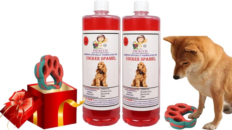 swacch Cocker Spaniel Dog Shampoo + Paw Shape I Rubber Dog Toy for Training and Interactive I Durable & Safe I Combo Pack I 2 Litre Strawberry - Image 1