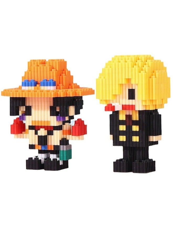 Anime One Piece Ace  Sanji Building Bricks Set, DIY Block Building Set, Classic Mini Building Bricks, Assembling Building Blocks Suitable for Boys and Girls Aged 14 and Up（2 Sets, 1260 Pcs in Total) - Image 1