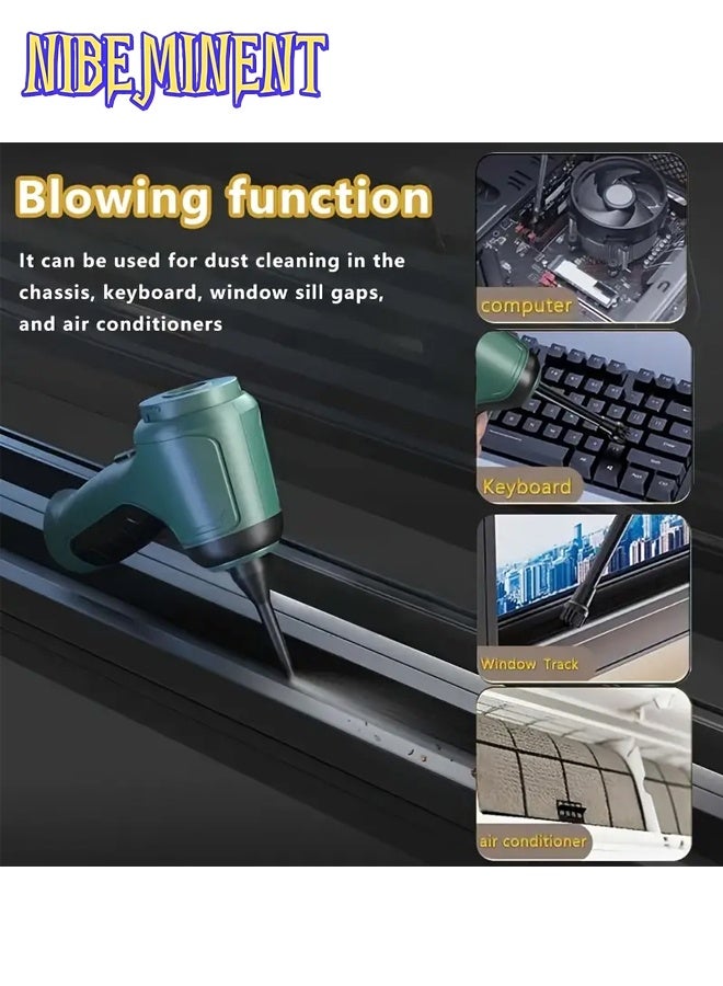 NIBEMINENT 3-in-1 High Power Wireless Handheld Vacuum Cleaner, USB Rechargeable with Multiple Suction Nozzles, Used for Suction, Air Extraction, and Blowing, Suitable for All Scenarios, Home, Car, and Pet Hair（Green） - Image 5