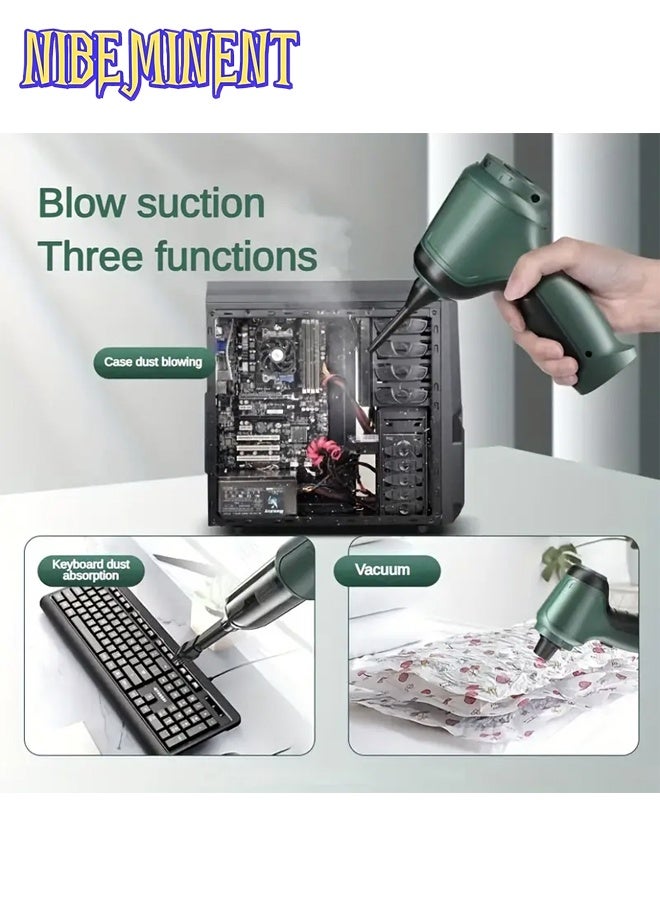 NIBEMINENT 3-in-1 High Power Wireless Handheld Vacuum Cleaner, USB Rechargeable with Multiple Suction Nozzles, Used for Suction, Air Extraction, and Blowing, Suitable for All Scenarios, Home, Car, and Pet Hair（Green） - Image 4