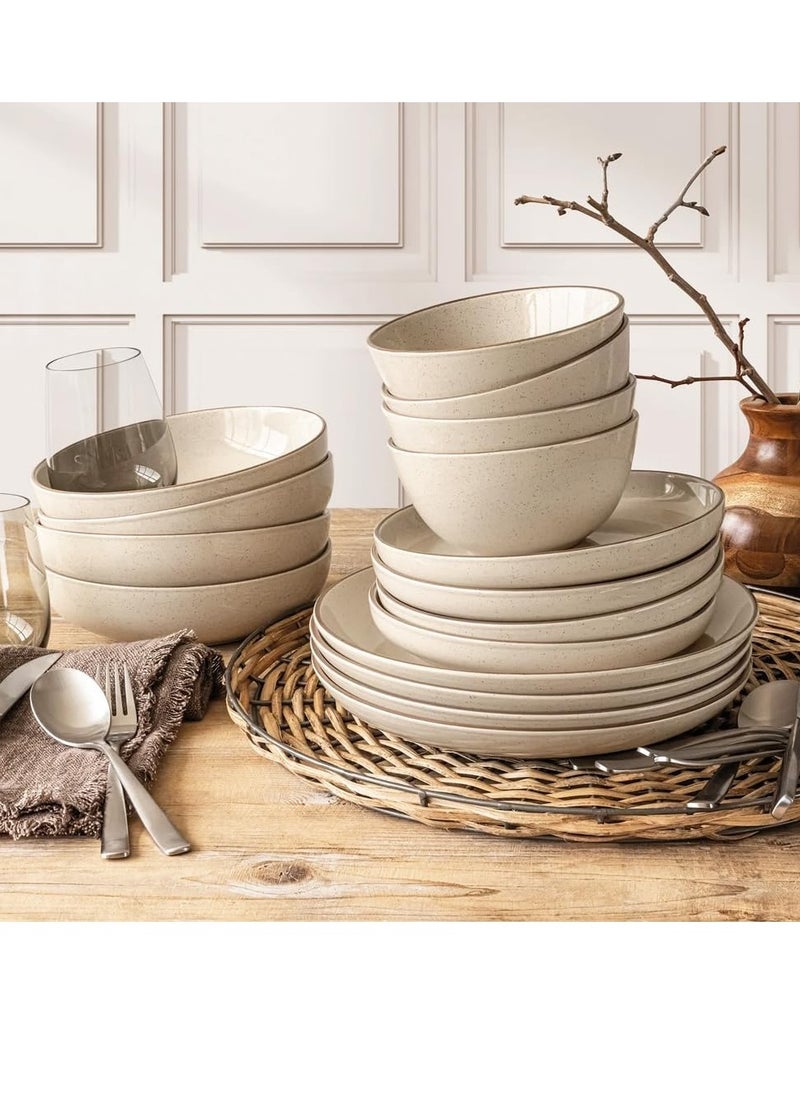 over&back 16-Piece Stackable Dinnerware Dish Set - Stoneware Dishes - Includes 4 Dinner Plates, 4 Salad Plates, 4 Cereal Bowls, And 4 Dinner Bowls (Beige, Dinner Set | 16 Pieces)  - Image 1