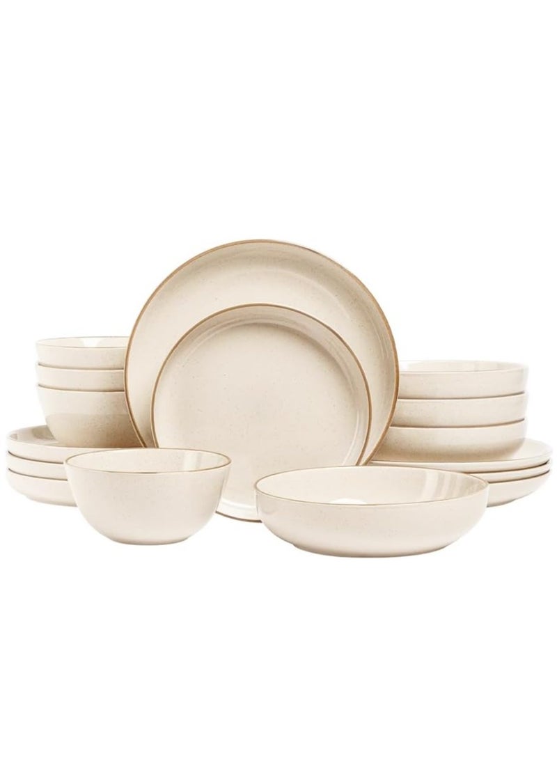 over&back 16-Piece Stackable Dinnerware Dish Set - Stoneware Dishes - Includes 4 Dinner Plates, 4 Salad Plates, 4 Cereal Bowls, And 4 Dinner Bowls (Beige, Dinner Set | 16 Pieces)  - Image 2