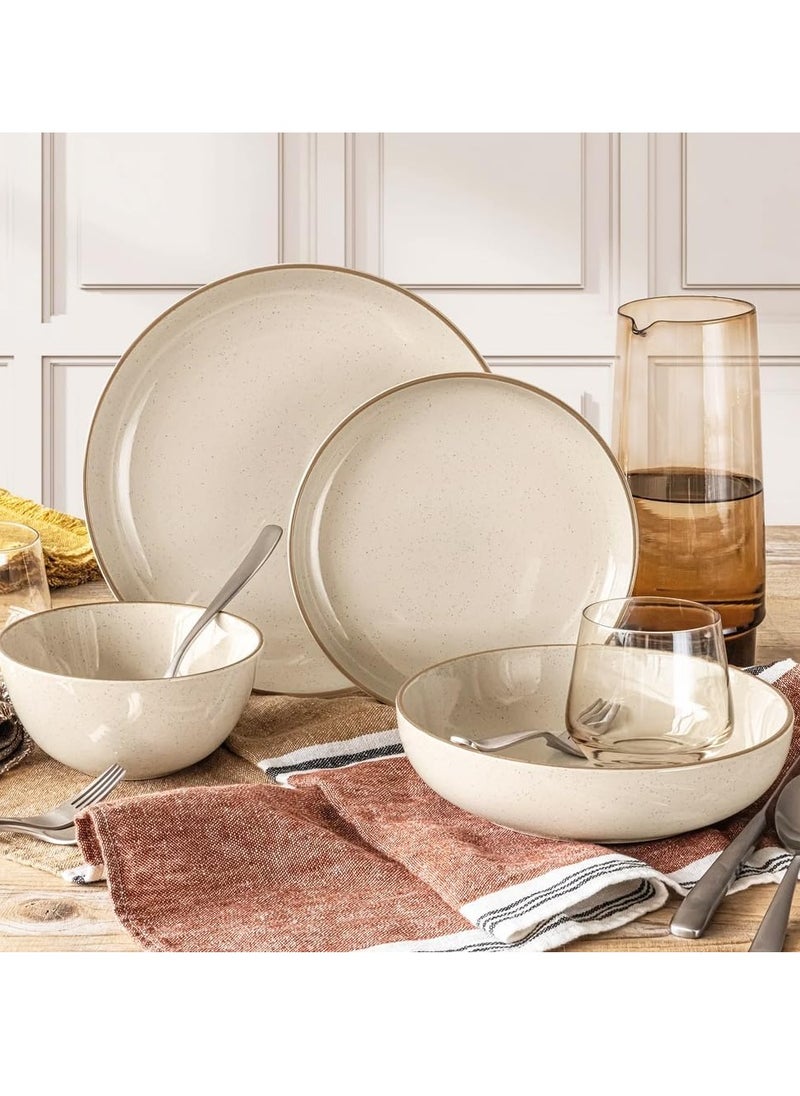 over&back 16-Piece Stackable Dinnerware Dish Set - Stoneware Dishes - Includes 4 Dinner Plates, 4 Salad Plates, 4 Cereal Bowls, And 4 Dinner Bowls (Beige, Dinner Set | 16 Pieces)  - Image 3