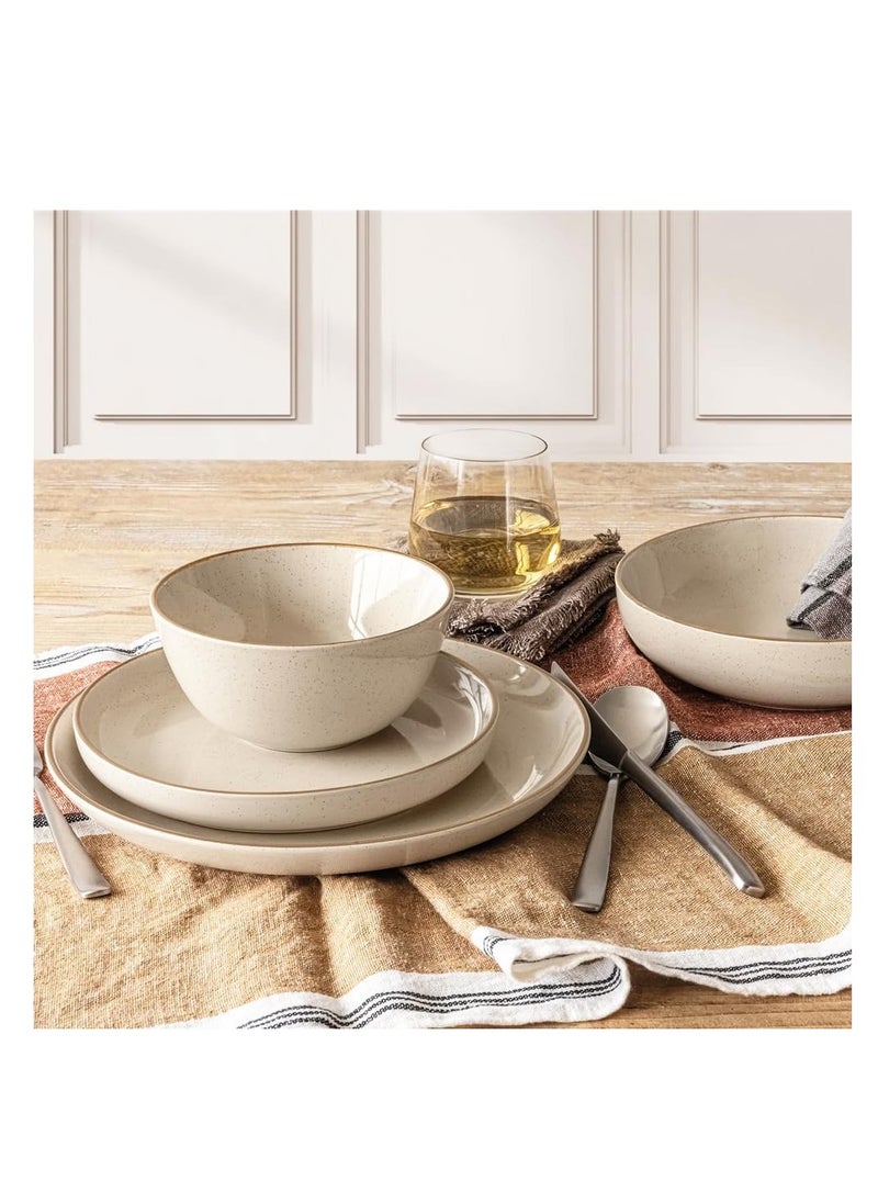over&back 16-Piece Stackable Dinnerware Dish Set - Stoneware Dishes - Includes 4 Dinner Plates, 4 Salad Plates, 4 Cereal Bowls, And 4 Dinner Bowls (Beige, Dinner Set | 16 Pieces)  - Image 4