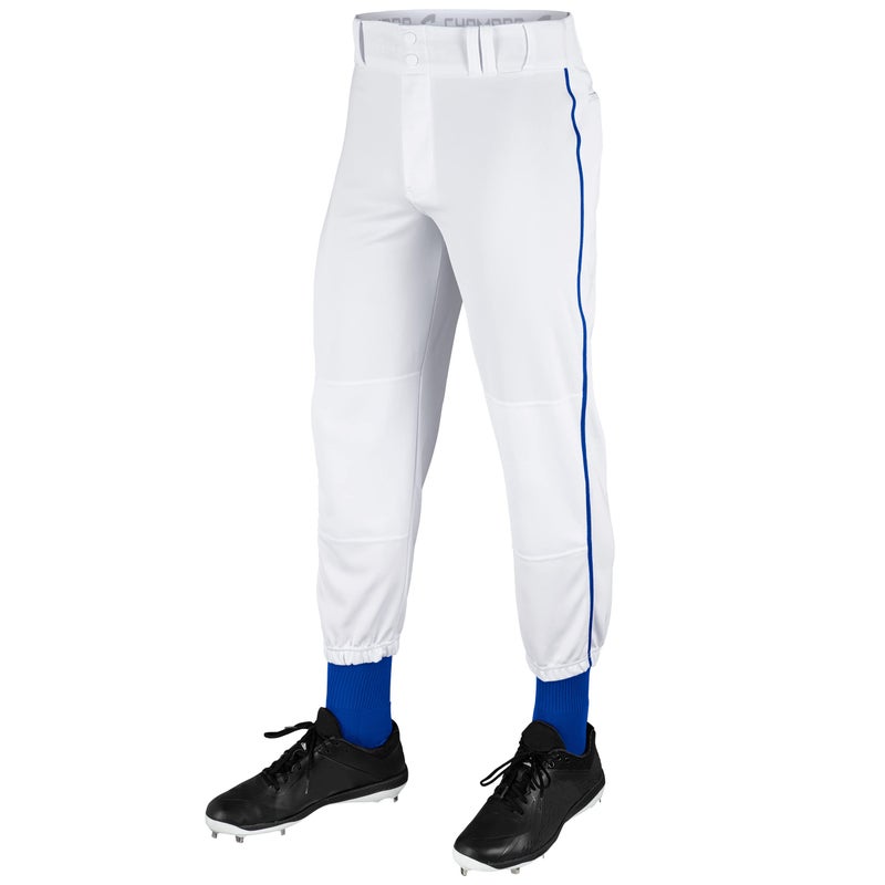 CHAMPRO Traditional Fit Triple Crown Classic Baseball Pants with ContrastColor Braid Piping and Reinforced Sliding Areas WHITE BODY ROYAL PIN Small