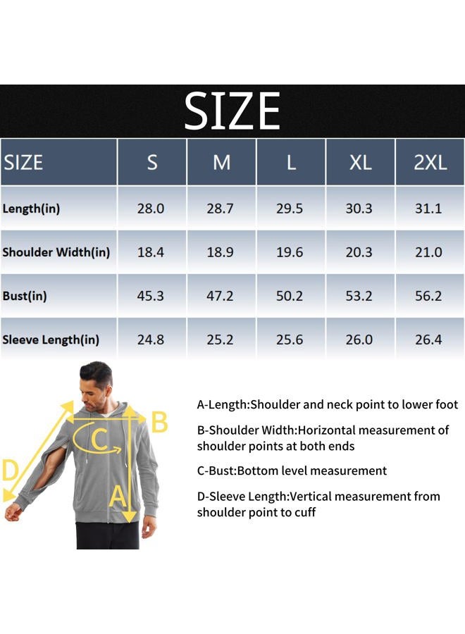 Deyeek Men's Full-Zip Lightweight Sweatshirt Both Arms Two Way Zippers Hemodialysis Cotton Jacket Hoodies with Pockets, Grey, XXL - Image 5