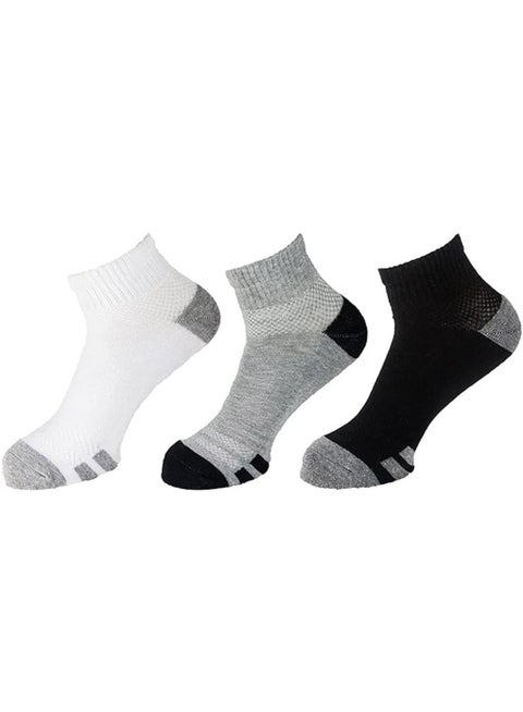 Men Set Of 3 Half Terry L-Shape Sport Socks White-Black-Grey