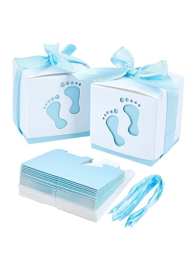 50 Pcs Gift Bags Candy Box 6 * 6 * 6cm Cute Creative Paper Boxes Hollow Design Baby Footprints Baby Showers, Birthday Party Favor, Wedding, Anniversary Supplies with Blue Ribbon (Blue) - Image 2