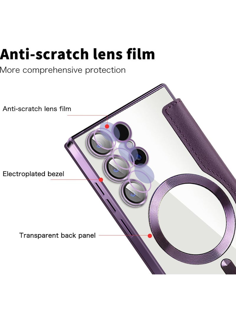 Rock Pow Leather Flip Case for Samsung 2024, Personalized Texture Leather Flip Phone Case, Flip Leather Case for Samsung with Credit Card Holder Green-Purple ||S24ULTRA - Image 4