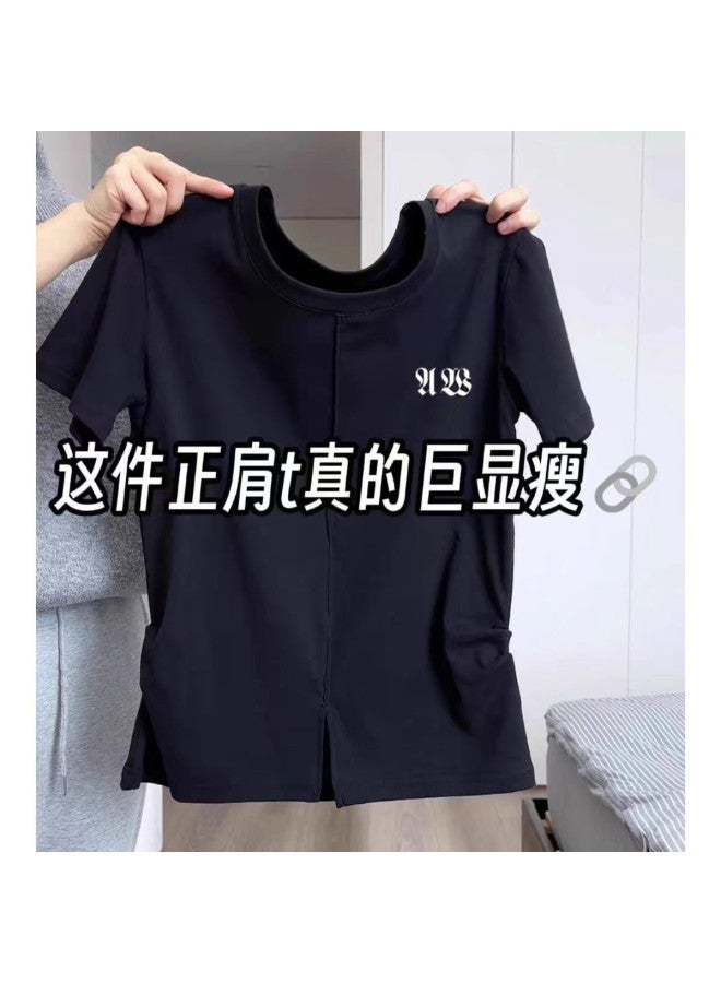 Caramella Fashionable Youthful Slit Design Short Sleeve T-Shirt For Women, Summer Versatile Slimming Top, Breathable Pure Cotton T-Shirt For Women - Image 2