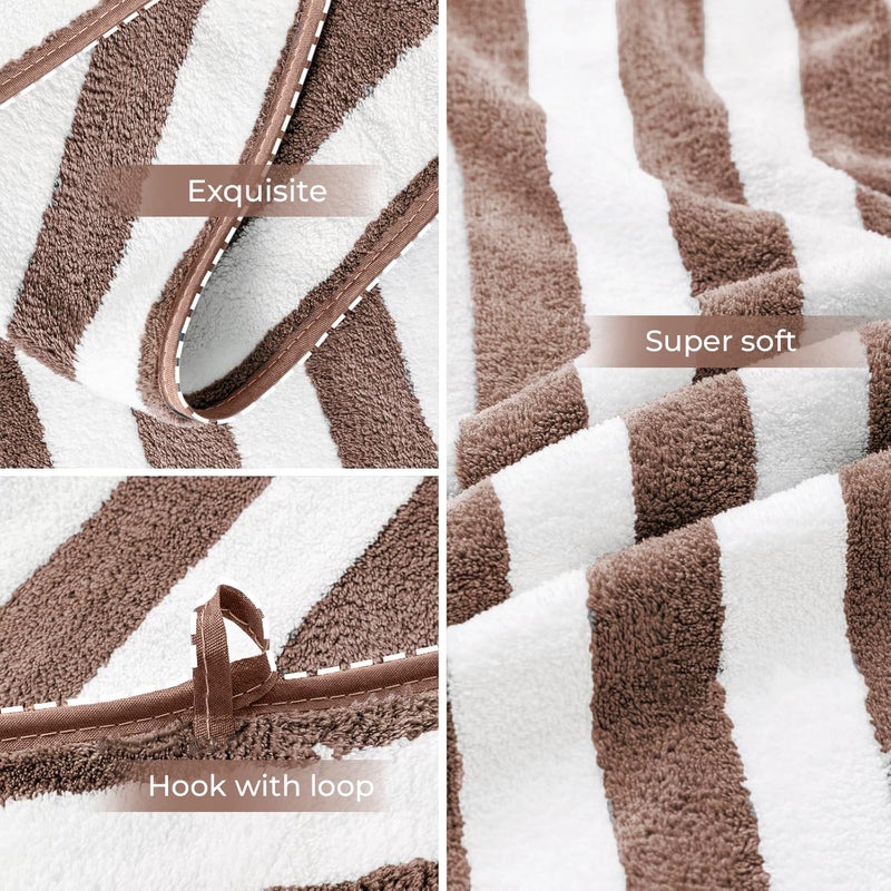MAXOSHINE Microfiber Towels for BathStripes Bath Towel for Men and WomenSoft Coral Fleece Towel with Hook Quick Dry Super Absorbent70 x 140 cm BrownGrey Pack of 2 - Image 3