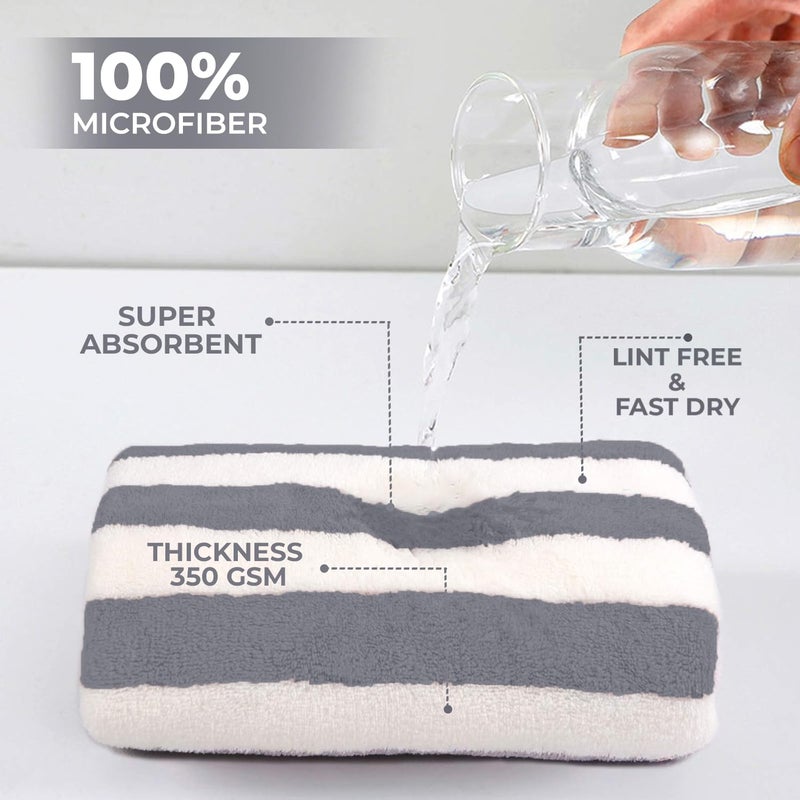 MAXOSHINE Microfiber Towels for BathStripes Bath Towel for Men and WomenSoft Coral Fleece Towel with Hook Quick Dry Super Absorbent70 x 140 cm BrownGrey Pack of 2 - Image 2
