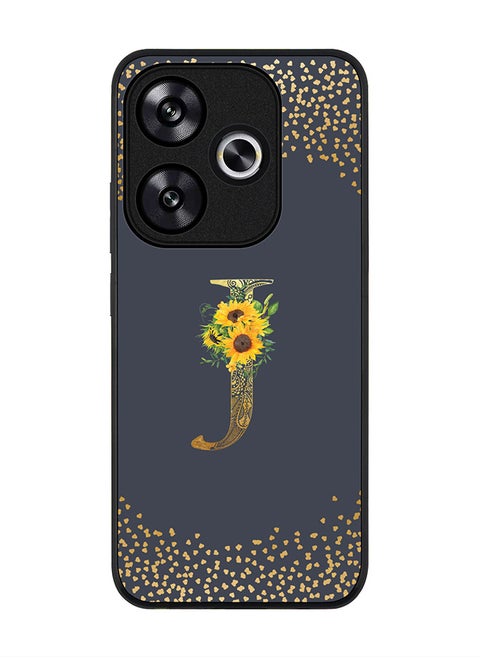Rugged Black edge case for Xiaomi Poco F6 / Xiaomi Redmi Turbo 3 Case Cover- Custom Monogram Initial Letter Floral Pattern Alphabet - J (Grey)