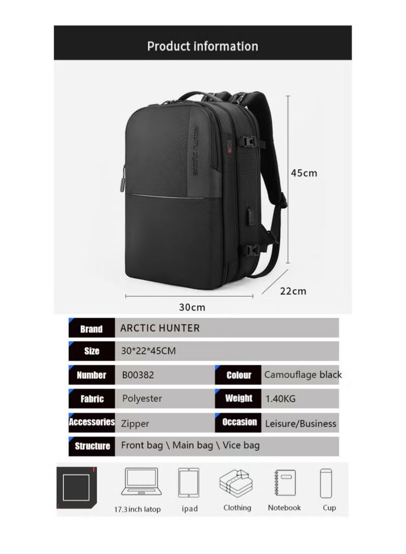 ARCTIC HUNTER B00382 Men Smart Detachable Design Waterproof Travel 17.3-Inch Laptop Backpack Bag, Black - Image 2