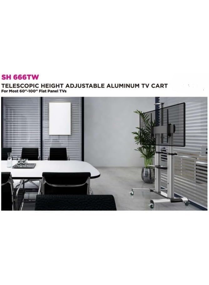 Skilltech Manual Lifting Height Adjustable Ultra-Large Display TV Stand For Most 60" - 100" Screen Up to 100kg Weight Capacity Material Steel Aluminum Plastic Black | SH 666TW - Image 3